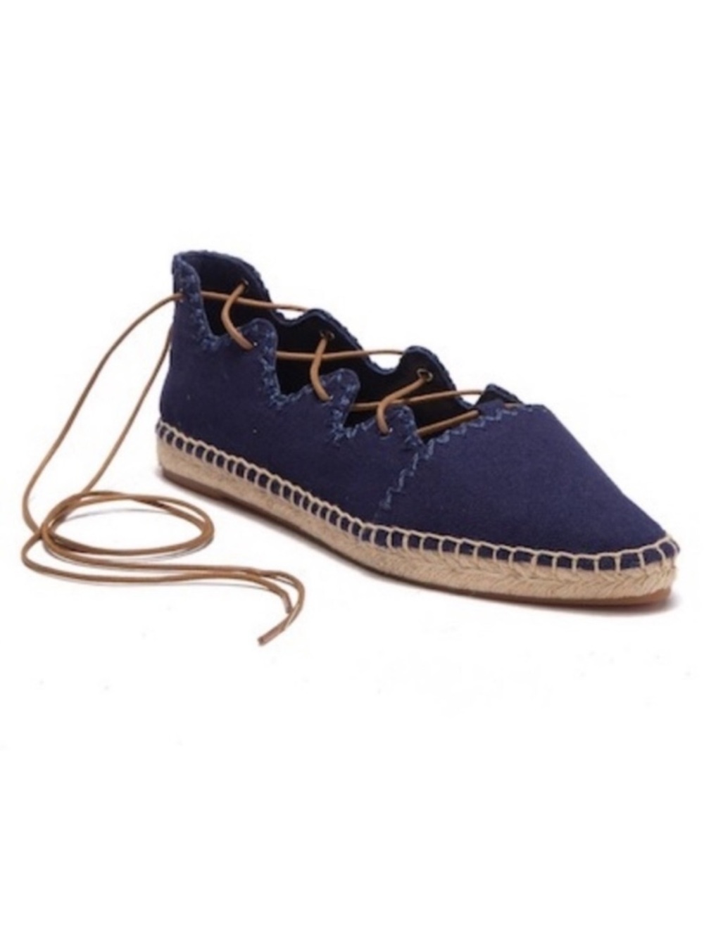 TORY BURCH Sonoma Gillie Navy Blue Lace Up Espadrilles Flats Size 7